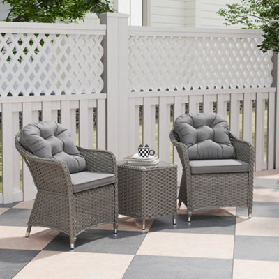 Outsunny 3 Pcs Aluminium Rattan Bistro Set With Soft Cushions & Glass Top - image 1