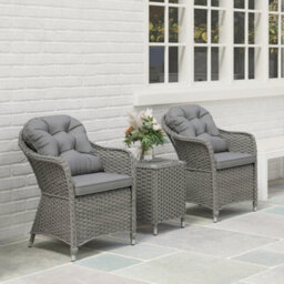 Outsunny 3 Pcs Aluminium Rattan Bistro Set With Soft Cushions & Glass Top - thumbnail 7