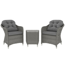 Outsunny 3 Pcs Aluminium Rattan Bistro Set With Soft Cushions & Glass Top - thumbnail 2