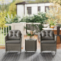 Outsunny 3 Pcs Aluminium Rattan Bistro Set With Soft Cushions & Glass Top - thumbnail 8