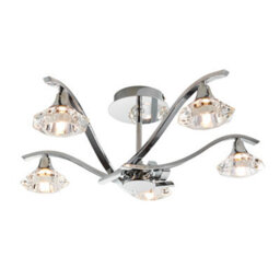 Anson Lighting Rayan Chrome And Clear Crystal 5 Light Semi Flush Ceiling Fitting - thumbnail 2