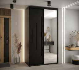 Arte Sleek Black Mirrored Cannes Xiii Sliding Wardrobe H2050mm W1300mm D600mm With Custom Black Steel Handles And Decorative Strips - thumbnail 2