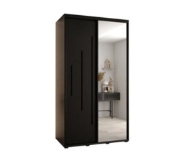Arte Sleek Black Mirrored Cannes Xiii Sliding Wardrobe H2050mm W1300mm D600mm With Custom Black Steel Handles And Decorative Strips - thumbnail 1