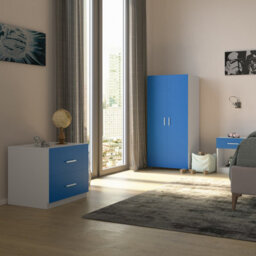 Urbn-Living Urbnliving 130Cm Height Blue Wardrobe Chest Cabinet Bedside Table 3 Piece Set - thumbnail 1
