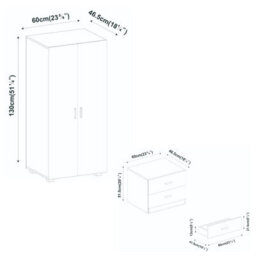 Urbn-Living Urbnliving 130Cm Height Blue Wardrobe Chest Cabinet Bedside Table 3 Piece Set - thumbnail 4