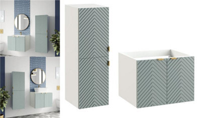 Impact Furniture Bathroom Wall Cabinets Furniture Set Green 600mm Vanity Tallboy Herringbone Cara - image 1