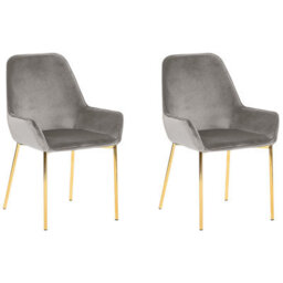 Beliani Set Of 2 Dining Chairs Loverna Velvet Grey - thumbnail 1