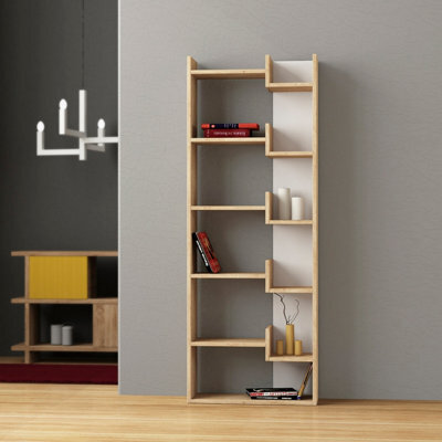 Decortie Oppa Modern Bookcase Tall Storage Shelving Unit 5 Tiers Oak White 162.4Cm - image 1