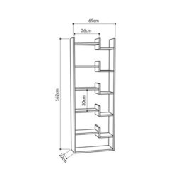Decortie Oppa Modern Bookcase Tall Storage Shelving Unit 5 Tiers Oak White 162.4Cm - thumbnail 3