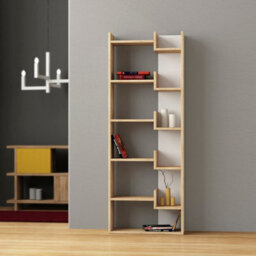 Decortie Oppa Modern Bookcase Tall Storage Shelving Unit 5 Tiers Oak White 162.4Cm - thumbnail 1
