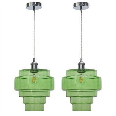 First Choice Lighting Set Of 2 Benson - 5 Tier Green & Chrome Ceiling Pendant Lights - image 1