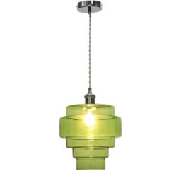 First Choice Lighting Set Of 2 Benson - 5 Tier Green & Chrome Ceiling Pendant Lights - thumbnail 3