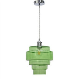 First Choice Lighting Set Of 2 Benson - 5 Tier Green & Chrome Ceiling Pendant Lights - thumbnail 2