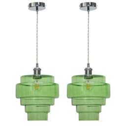 First Choice Lighting Set Of 2 Benson - 5 Tier Green & Chrome Ceiling Pendant Lights - thumbnail 1