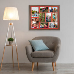AK Frames 20X16 Walnut Sleek Multi Photo Frame With Poppy Red Mount - Holds 9 Apertures (2X) 7X5, (7X) 6X4 Photos - thumbnail 3