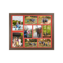AK Frames 20X16 Walnut Sleek Multi Photo Frame With Poppy Red Mount - Holds 9 Apertures (2X) 7X5, (7X) 6X4 Photos