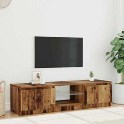 Berkfield Modern Tv Cabinet With Led Lights Old Wood 140X40X35.5 Cm Engineered Wood - thumbnail 2
