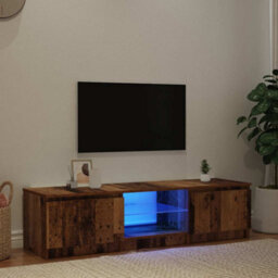 Berkfield Modern Tv Cabinet With Led Lights Old Wood 140X40X35.5 Cm Engineered Wood - thumbnail 3