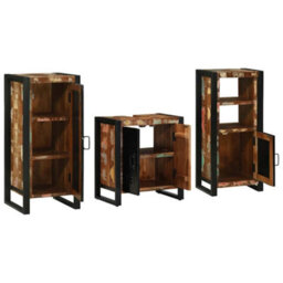 Berkfield Bathroom Furniture Set 3 Pcs Multicolour Solid Reclaimed Wood - thumbnail 4