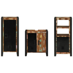 Berkfield Bathroom Furniture Set 3 Pcs Multicolour Solid Reclaimed Wood - thumbnail 8