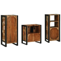 Berkfield Bathroom Furniture Set 3 Pcs Multicolour Solid Reclaimed Wood - thumbnail 9