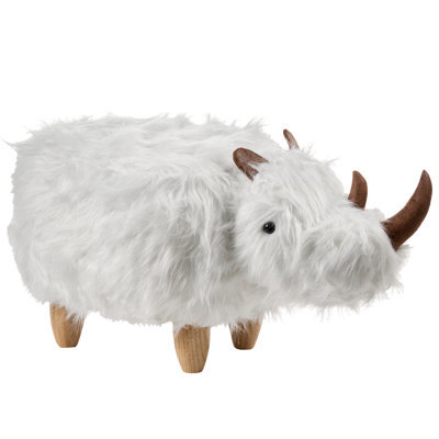 Beliani Animal Stool Woolly Faux Fur White Rhino - image 1