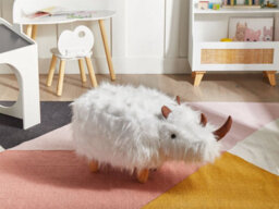 Beliani Animal Stool Woolly Faux Fur White Rhino - thumbnail 2