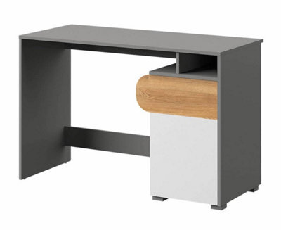 Arte Carini Modern Computer Desk In White, Grey & Oak Nash - W1200mm X H780mm X D530mm - image 1