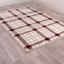 Cream Modern Tartan Easy To Clean Chequered Rug For Living Room, Bedroom, Dining Room - 80Cm X 150Cm - thumbnail 2