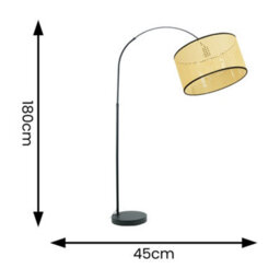 Valuelights Louis Black Arched Curved Floor Lamp With Natural Cane Drum Lamp Shade And Led Bulb - thumbnail 4