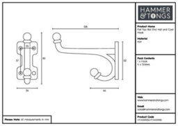 Hammer and Tongs Hammer & Tongs Flat Top Ball End Hat & Coat Hook - W35mm X H85mm - Brass - thumbnail 4
