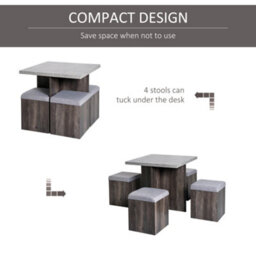Homcom Dining Table W/ 4 Ottomans Seats Kitchen Home Furniture Set Modern Style - thumbnail 4