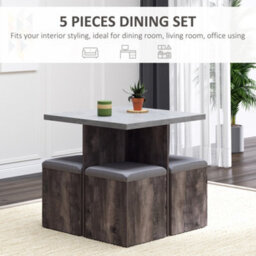 Homcom Dining Table W/ 4 Ottomans Seats Kitchen Home Furniture Set Modern Style - thumbnail 5