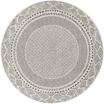 Livabliss Round Bahar-Geometric Grey Beige Global Living Dining Bedroom Rug 160 X 160 Cm Easy Care, Non Shedding - image 1