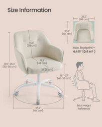 LEDREM Office Chair, Swivel Desk Chair, For Makeup Vanity, Adjustable Height, Armrests, 110 Kg Load, Corduroy Fabric, Home Office - thumbnail 7