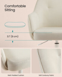 LEDREM Office Chair, Swivel Desk Chair, For Makeup Vanity, Adjustable Height, Armrests, 110 Kg Load, Corduroy Fabric, Home Office - thumbnail 4