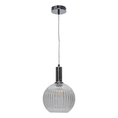 First Choice Lighting Betchley - Clear Ribbed Glass Globe Chrome Deco Pendant Fitting - image 1