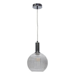 First Choice Lighting Betchley - Clear Ribbed Glass Globe Chrome Deco Pendant Fitting - thumbnail 1