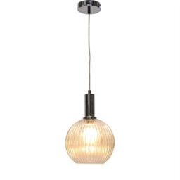 First Choice Lighting Betchley - Clear Ribbed Glass Globe Chrome Deco Pendant Fitting - thumbnail 2