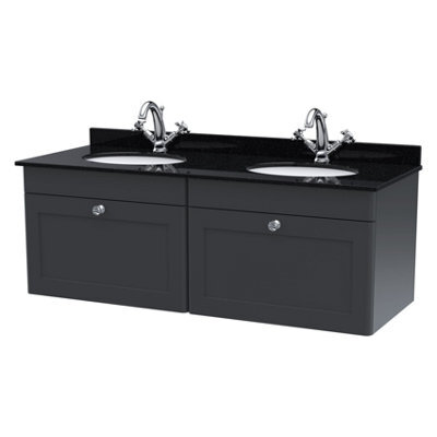 Balterley Swynnerton Traditional 2 Drawer Wall Hung Vanity Unit With Double Marble Basin, Dark Grey, 1200mm - image 1