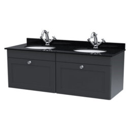 Balterley Swynnerton Traditional 2 Drawer Wall Hung Vanity Unit With Double Marble Basin, Dark Grey, 1200mm - thumbnail 1