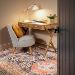 Loomed Distressed Navy Terracotta Persian Style Washable Non Slip Rug 120X170Cm - thumbnail 4