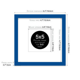 "5X5"" Blue Picture Frame - 5X5"" Square Frame With 3X3"" Mount For 5X5""/3X3"" Pictures Art Deco Style Room Decor, 1 Pack" - thumbnail 2