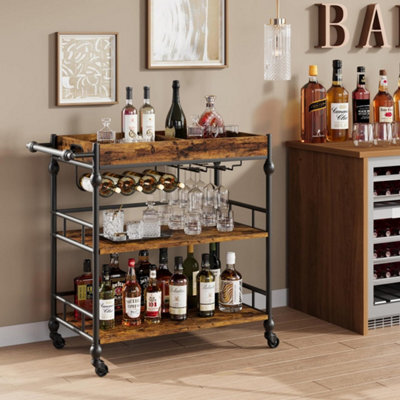Bar Cart With Wheels 3 Tier Drinks Trolley Wine Rack Holder Serving - image 1