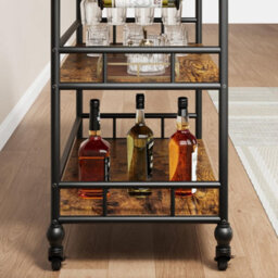 Bar Cart With Wheels 3 Tier Drinks Trolley Wine Rack Holder Serving - thumbnail 5