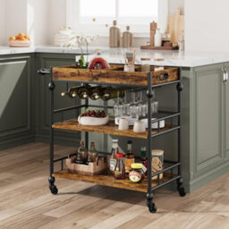 Bar Cart With Wheels 3 Tier Drinks Trolley Wine Rack Holder Serving - thumbnail 2