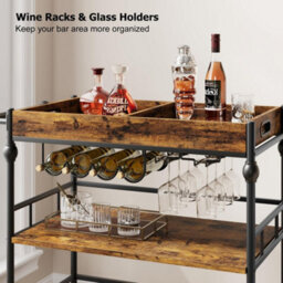 Bar Cart With Wheels 3 Tier Drinks Trolley Wine Rack Holder Serving - thumbnail 7