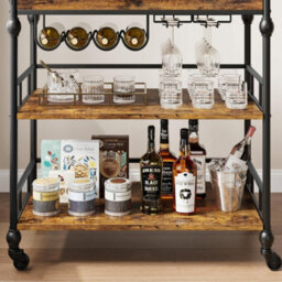Bar Cart With Wheels 3 Tier Drinks Trolley Wine Rack Holder Serving - thumbnail 4