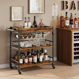 Bar Cart With Wheels 3 Tier Drinks Trolley Wine Rack Holder Serving