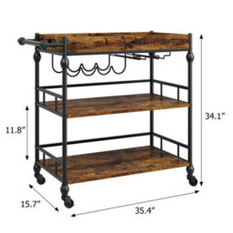 Bar Cart With Wheels 3 Tier Drinks Trolley Wine Rack Holder Serving - thumbnail 3